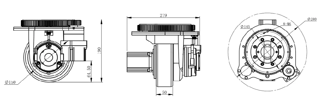 China Manufacturer Conveyer Equipment Low Installation Height 2500PPR Resolution Encoder 400W Servo Systems with Steer Agv Drive Wheel Servo Motor (TZ05-D04S02)